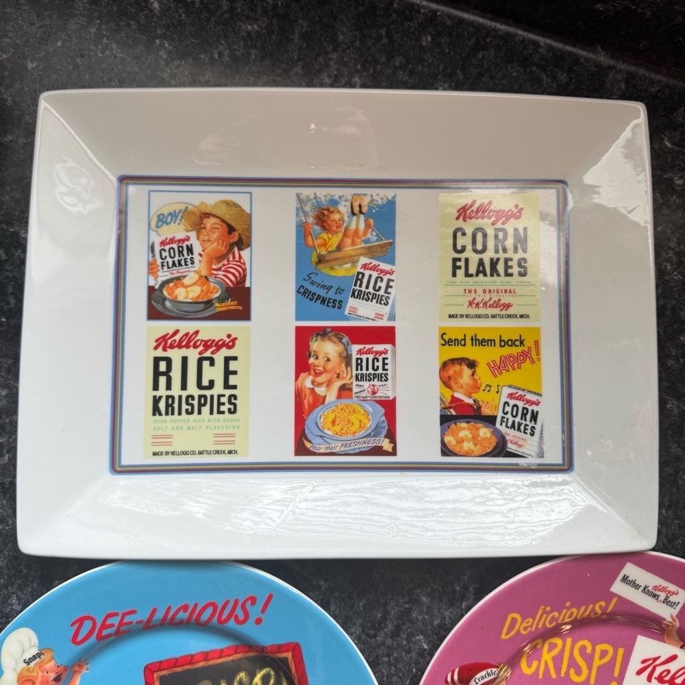 Kellogg's Vintage 2005 Cereal Plates Set and Serving Dish Rice Krispies - Picture 2 of 8